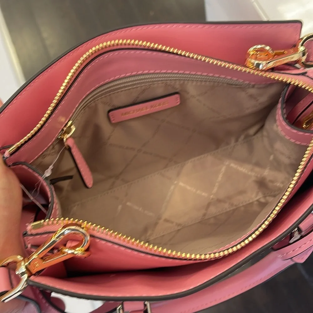 MICHAEL KORS Sheila Small Faux Saffiano Leather Satchel Crossbody  Carnation NWT